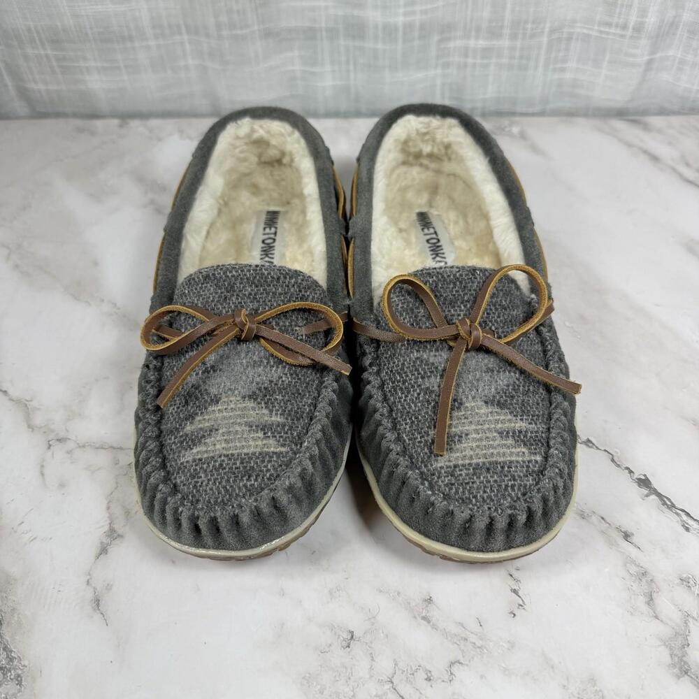 Minnetonka Tilia Moccasin Slippers Gray Suede Cozy Cottagecore Slip On Sz8 EUC - Picture 5 of 9